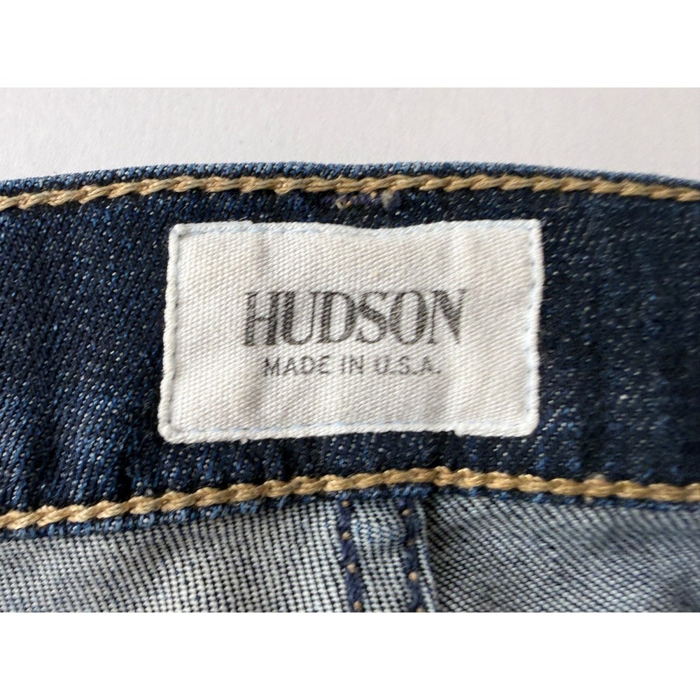 Hudson Crop Muse Skinny Factory Distressed with 5" Cuff Size 28 Dark Wash Jeans - Picture 4 of 14